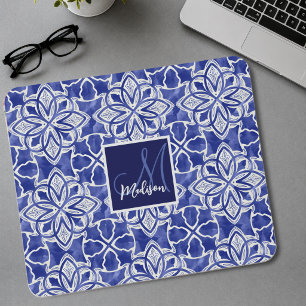 Stylish girly blue grey initial monogrammed  mouse mat