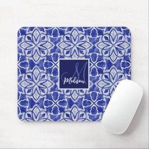 Stylish girly blue grey initial monogrammed mouse mat