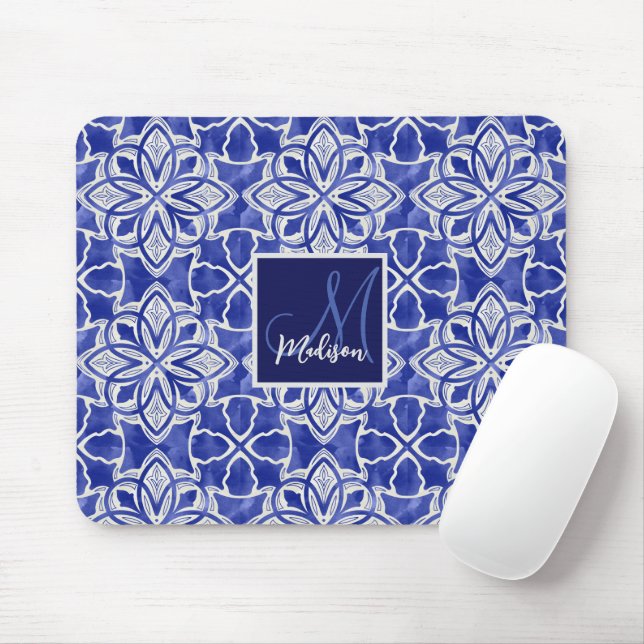 Stylish girly blue grey initial monogrammed  mouse mat (With Mouse)