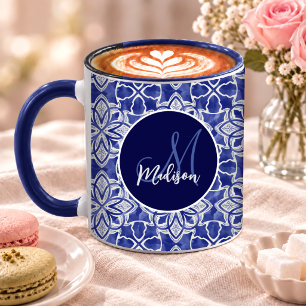 Stylish girly blue grey initial monogrammed mug