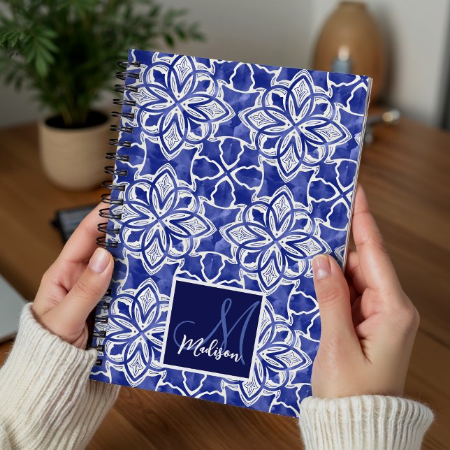 Stylish girly blue grey initial monogrammed  notebook (Creator Uploaded)