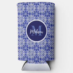 Stylish girly blue grey initial monogrammed seltzer can cooler