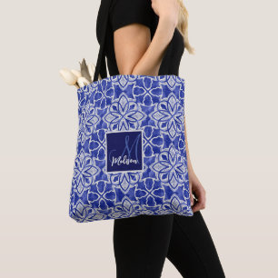 Stylish girly blue grey initial monogrammed tote bag