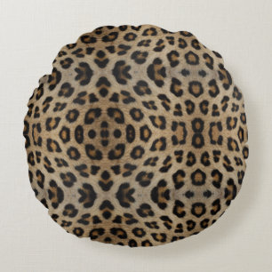 Stylish girly chic leopard fur animal print chic round cushion