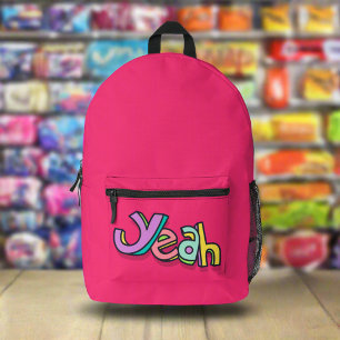 Stylish Girly Colourful "Yeah" Bold Pink Sports  Printed Backpack