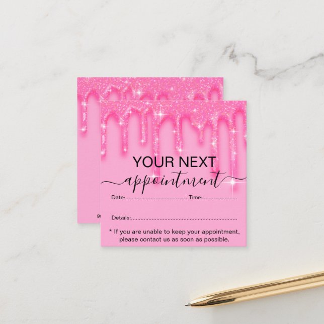 Stylish Girly Dripping Pink Glitter Appointment  Card (Front/Back In Situ)