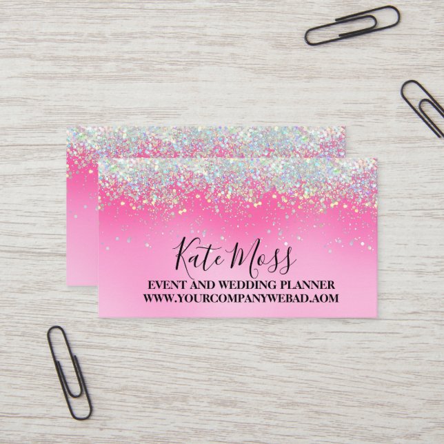 Stylish Girly Dripping Pink Glitter Business Card (Front/Back In Situ)