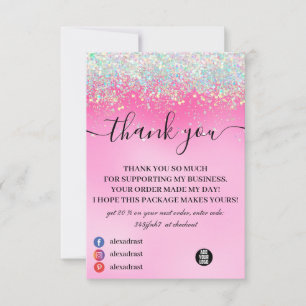 Stylish Girly Dripping Pink Glitter Thank You Card