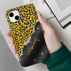 Stylish girly faux glitter animal print Monogram  Case-Mate iPhone 14 Case