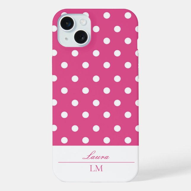 Stylish Girly Pink and White Polka Dots iPhone Case (Back)