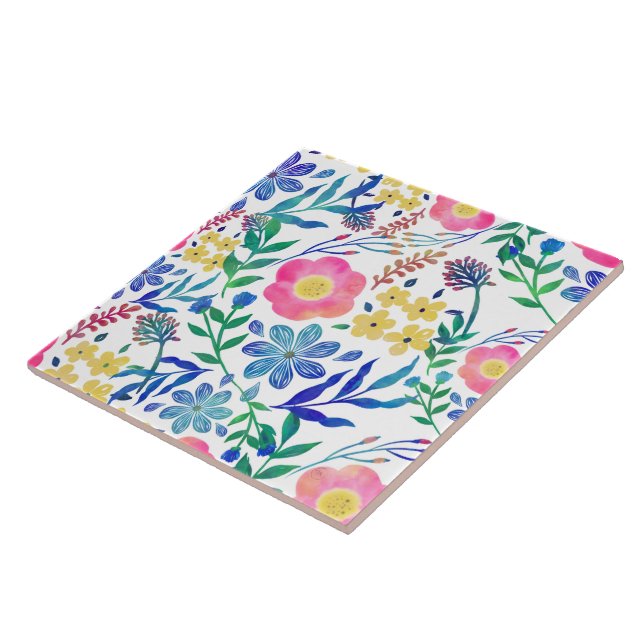 Stylish girly pink flowers hand paint design tile (Side)