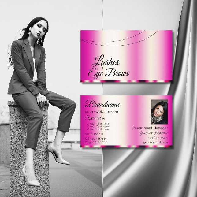 Stylish Girly Pink Glamourous with Photo Modern Business Card (Creator Uploaded)