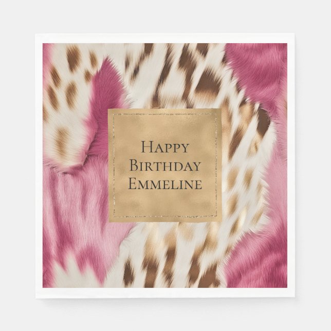 Stylish Girly Pink Gold White Zebra Napkin (Front)