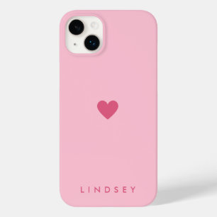 Stylish Girly Pink Heart and Name Case-Mate iPhone 14 Plus Case