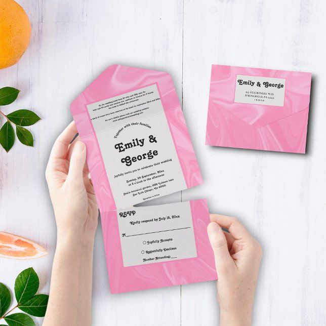 Stylish Girly Pink Minimal Abstract Paint Wedding All In One Invitation (Creator Uploaded)