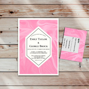 Stylish Girly Pink Minimal Abstract Paint Wedding Invitation