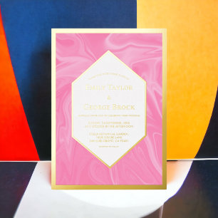 Stylish Girly Pink Minimal Abstract Wedding Gold