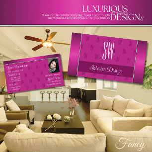 Stylish Girly Pink Modern with Monogram and Photo Business Card