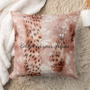Stylish Girly Pink Rose Gold Leopard Glitz Cushion