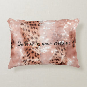 Stylish Girly Pink Rose Gold Leopard Glitz Decorative Cushion