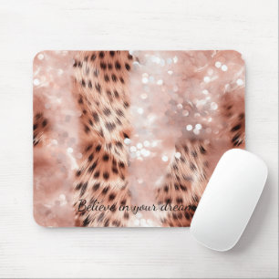 Stylish Girly Pink Rose Gold Leopard Glitz Mouse Mat