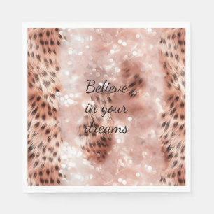 Stylish Girly Pink Rose Gold Leopard Glitz Napkin