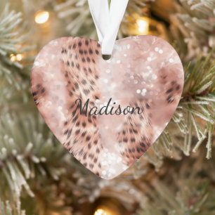 Stylish Girly Pink Rose Gold Leopard Glitz Ornament
