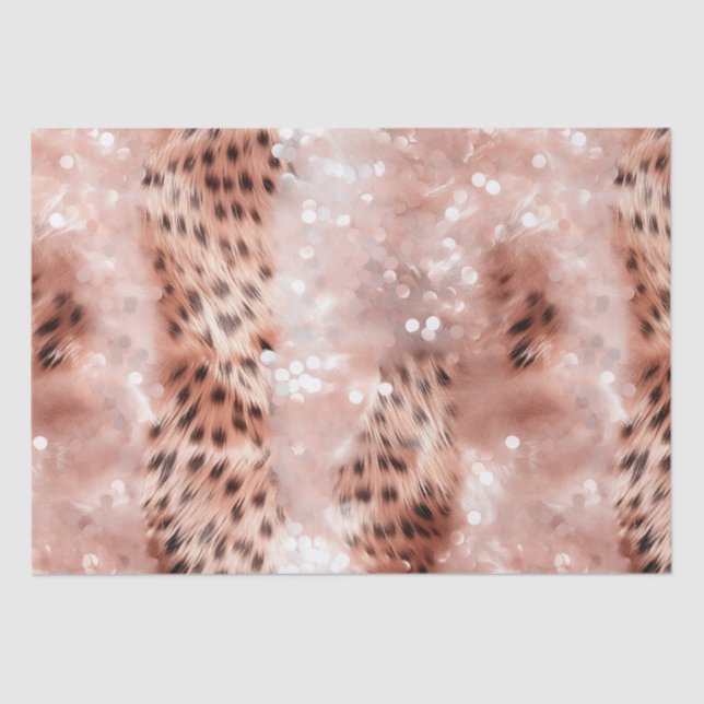 Stylish Girly Pink Rose Gold Leopard Glitz Tissue Paper (Front)