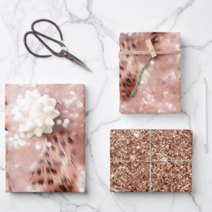 Stylish Girly Pink Rose Gold Leopard Glitz Wrapping Paper Sheet