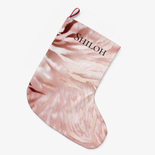 Stylish Girly Pink Rose Gold Zebra Glam Glitz  Large Christmas Stocking