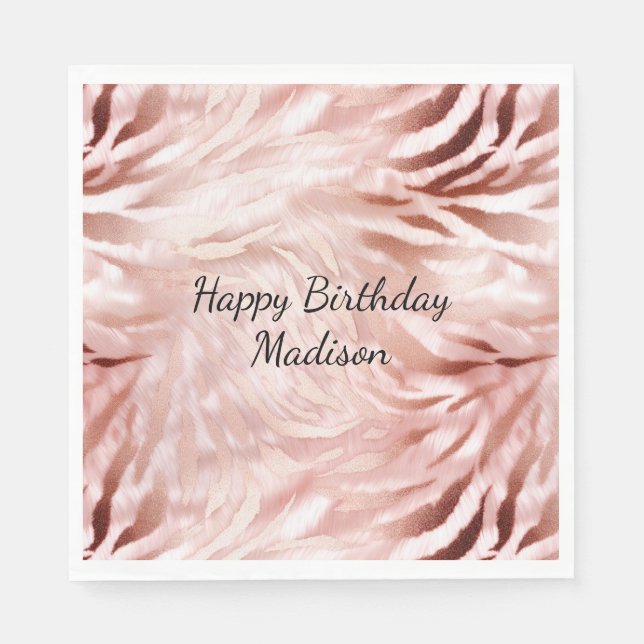 Stylish Girly Pink Rose Gold Zebra Glam Glitz  Napkin (Front)