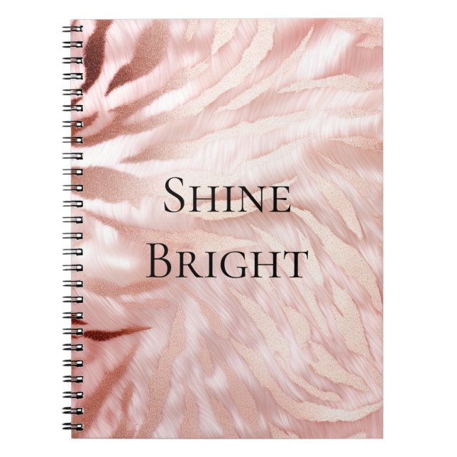 Stylish Girly Pink Rose Gold Zebra Glam Glitz  Notebook (Front)