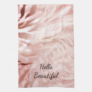Stylish Girly Pink Rose Gold Zebra Glam Glitz Tea Towel
