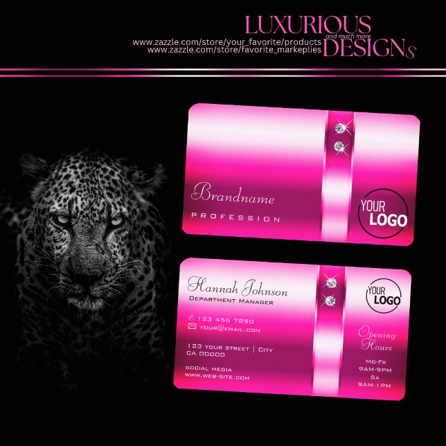 Stylish Girly Pink Shimmer Diamonds and Logo Smart Business Card (Creator Uploaded)