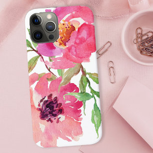 Stylish Girly Pink Watercolor Floral Pattern Case-Mate iPhone Case