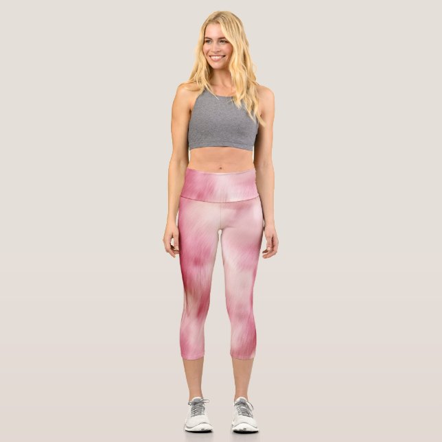 Stylish Girly Pink White Animal Capri Leggings (Front)