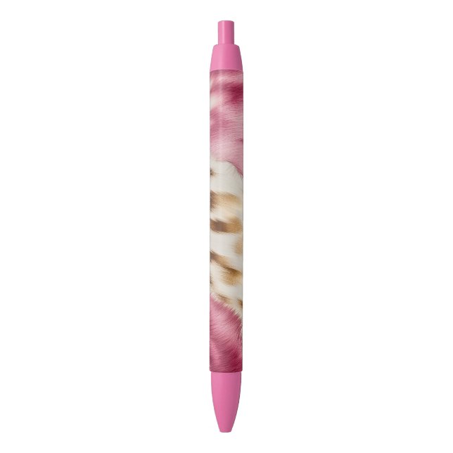 Stylish Girly Pink White Gold Zebra Black Ink Pen (Front Vertical)