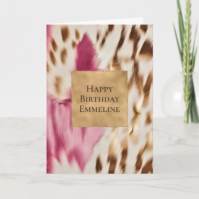 Stylish Girly Pink White Gold Zebra Card (Front)