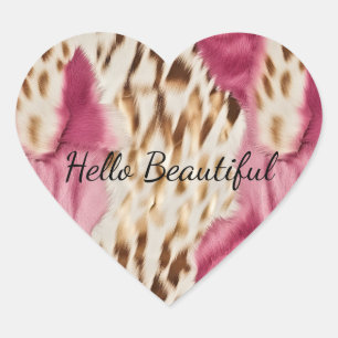 Stylish Girly Pink White Gold Zebra Heart Sticker