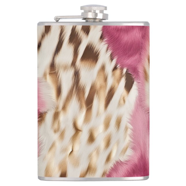 Stylish Girly Pink White Gold Zebra Hip Flask (Front)