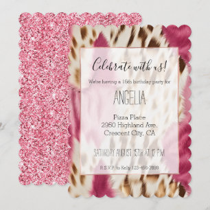 Stylish Girly Pink White Gold Zebra Invitation