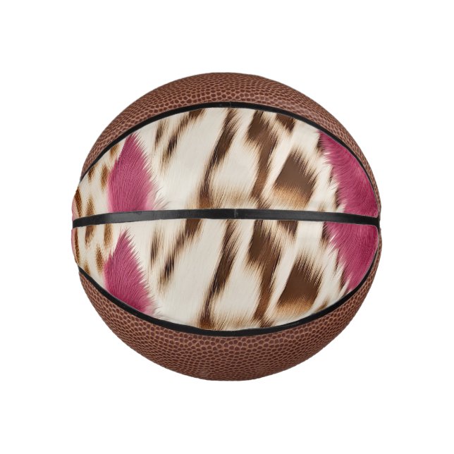Stylish Girly Pink White Gold Zebra  Mini Basketball (Front)