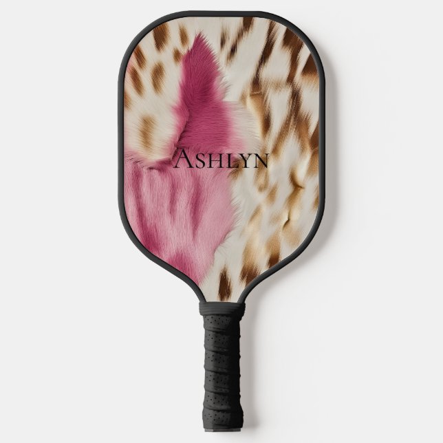 Stylish Girly Pink White Gold Zebra  Pickleball Paddle (Front)