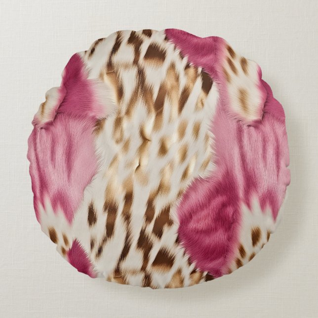 Stylish Girly Pink White Gold Zebra Round Cushion (Front)