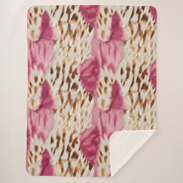 Stylish Girly Pink White Gold Zebra Sherpa Blanket (Front)