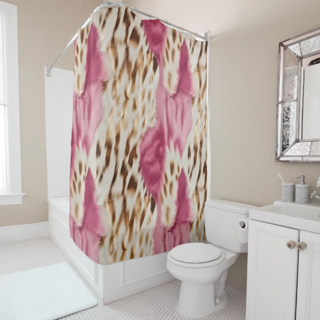 Stylish Girly Pink White Gold Zebra Shower Curtain (In Situ)