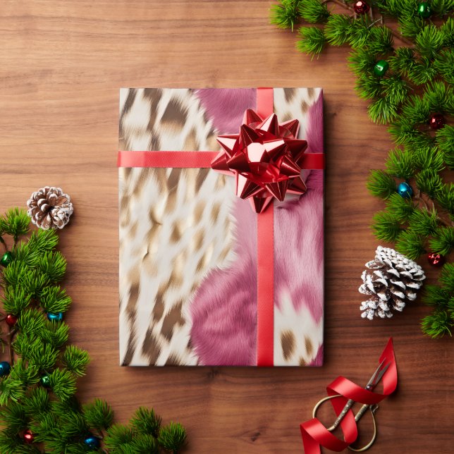Stylish Girly Pink White Gold Zebra Wrapping Paper (Holiday Gift)