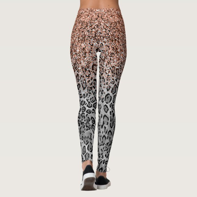 Stylish Girly Rose Gold Glitter Leopard Leggings (Back)