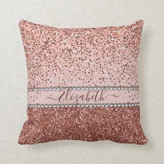 Stylish Girly Rose Gold Glitter Rhinestone  Name Cushion