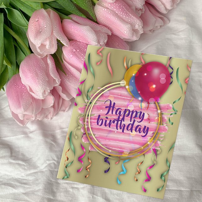 Stylish Glam Balloons Streamers Happy Birthday  Postcard (Creator Uploaded)